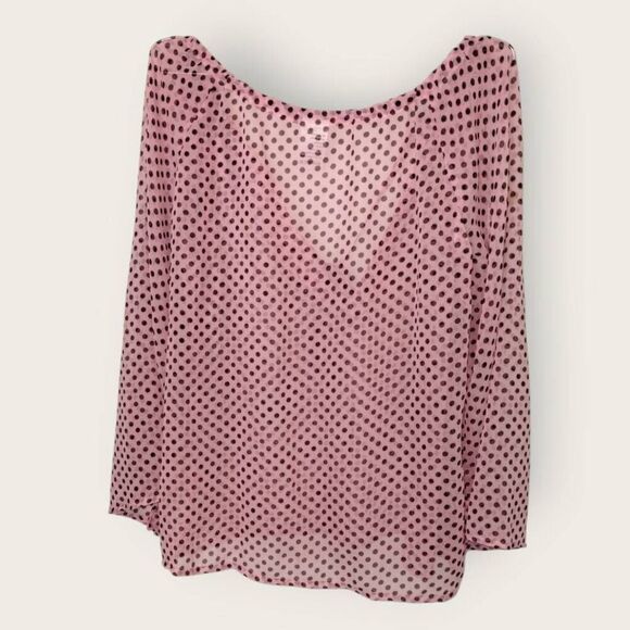 Freya Womens Top Sz S/M Relaxed Petal Pink‎ Polkadot Sheer Chiffon Casual Tie - Picture 2 of 9